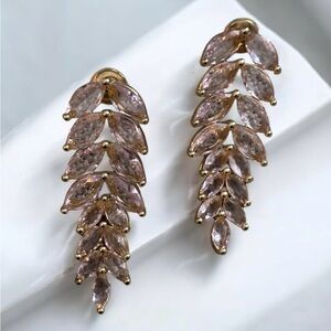 SilverTone Pink Cz leaf shape Dangle Earrings 18k over copper .925 posts